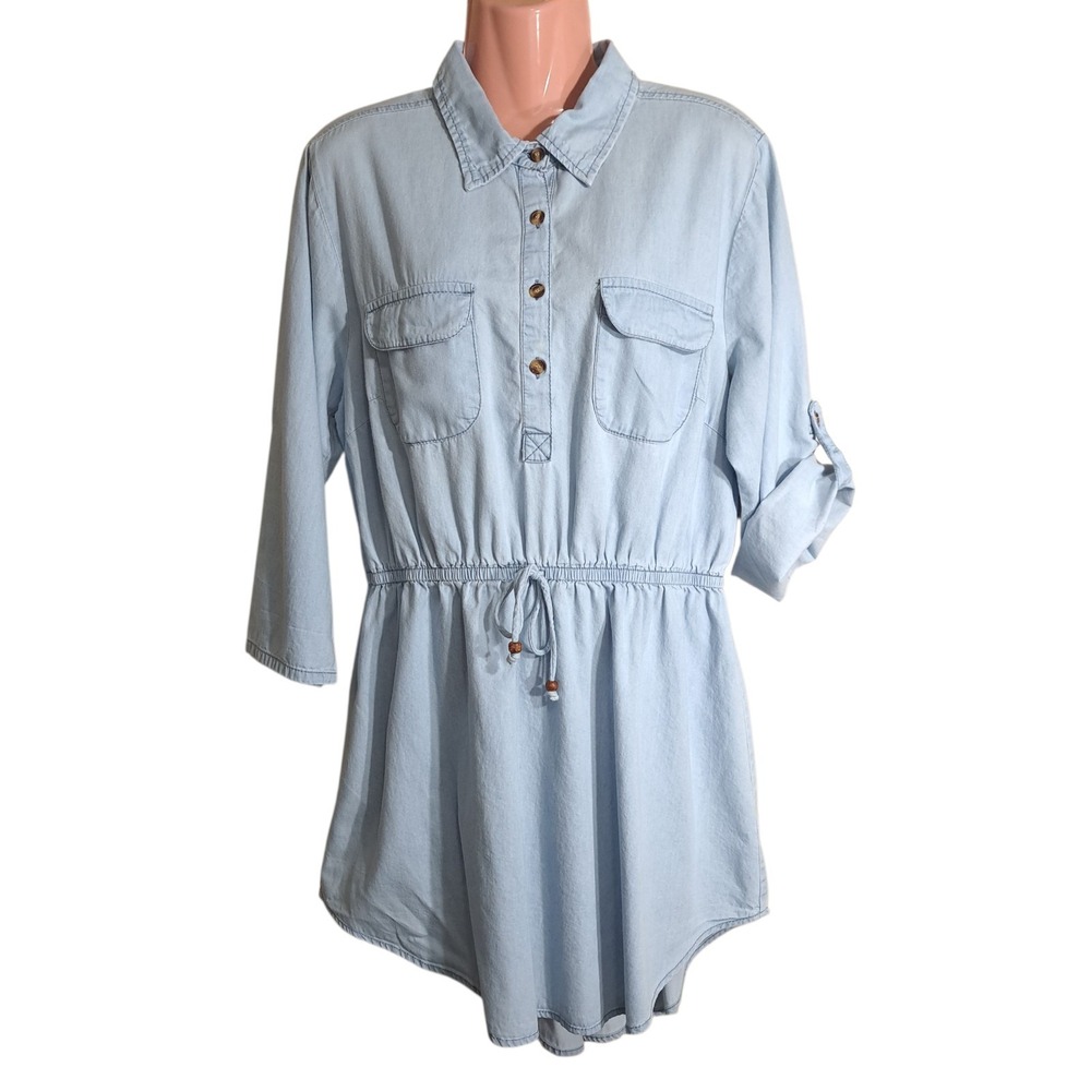 Speed Control New York Womens XL Dress Pullover Blue Denim Roll Tab Sleeve